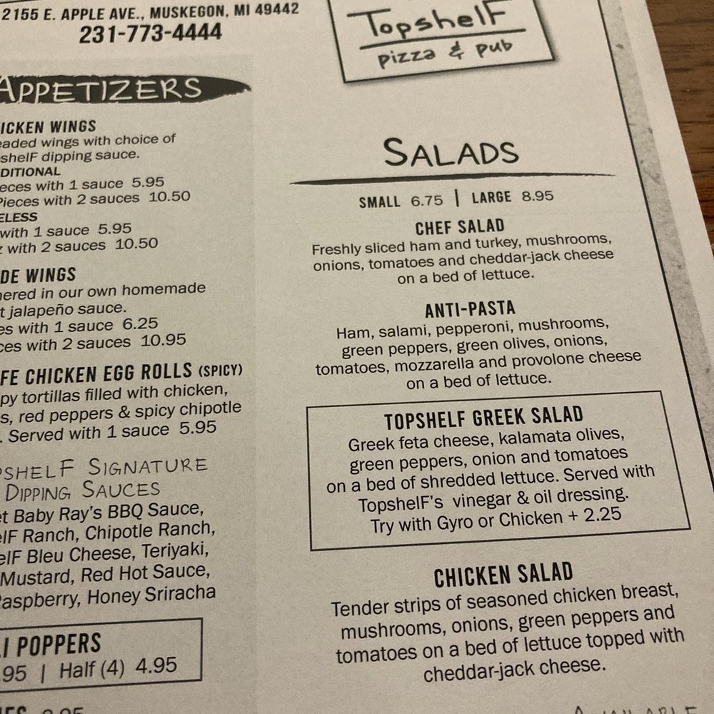 Part of their menu