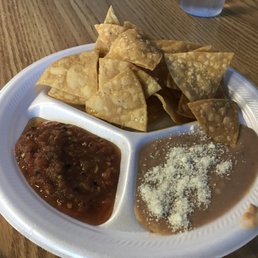 Starters...Salsa, Beans and homemade chips