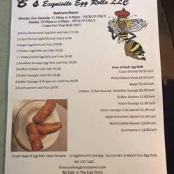 B's Exquisite Egg Rolls - Current Menu