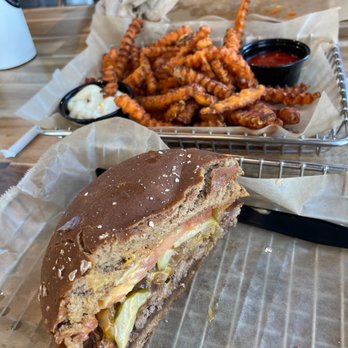 Burger Boss - My boss burger and sweet potato fries. (I ate half before picture, cuz so good.) - Burgers Near Me - Tustin, California Burger Boss - My boss burger and sweet potato fries. (I ate half before picture, cuz so good.) - Burgers Near Me - Tustin, California