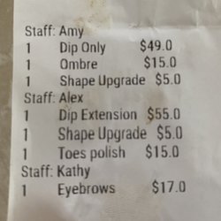 Indulgence Nail Garden - This was the receipt minus my $20 toes polish she forgot to add.