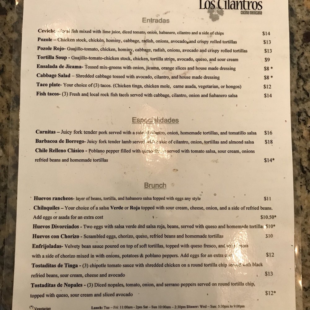 Los Cilantros - Menu, front - Mexican Near Me - Berkeley, California