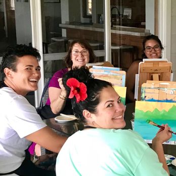 Happy Canvas Hawaii - Some of us ladies taking it step by step with Jenna's help. - Art Classes Near Me Happy Canvas Hawaii - Some of us ladies taking it step by step with Jenna's help. - Art Classes Near Me