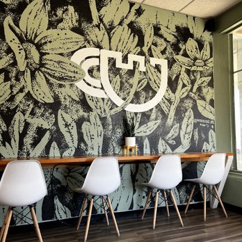 Castle Coffee - tables and chairs in front of a wall mural - Coffee & Tea Near Me - Albuquerque, New Mexico