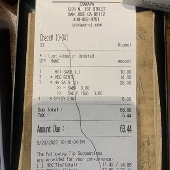 Izakaya - Receipt - Japanese Near Me - San Jose, California Izakaya - Receipt - Japanese Near Me - San Jose, California