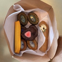 Green Tea/Ube & Taro/Earl Grey Tigre (middle) Coffee Eclarie (right) Strawberry Heart Shaped Brownie