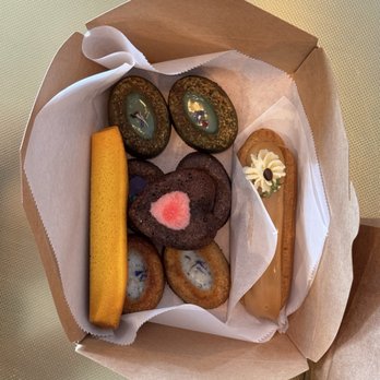 Bread Museum - Green Tea/Ube & Taro/Earl Grey Tigre (middle) Coffee Eclarie (right) Strawberry Heart Shaped Brownie - Bakeries Near Me - Duluth, Georgia