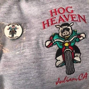 Hog Heaven - Logo on sweater and pin - Leather Goods Near Me - Julian, California Hog Heaven - Logo on sweater and pin - Leather Goods Near Me - Julian, California