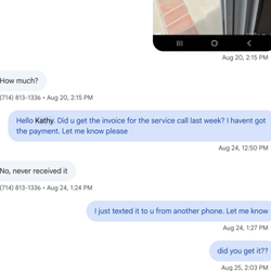 Realty Concept Services - text message with kathy
