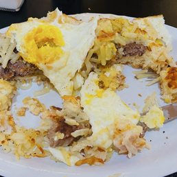 #2 - eggs over medium, sausage patties, hashbrowns, 1 biscuit and gravy. I like to stack my food on top of the biscuits