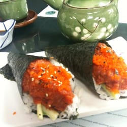 Sushi Kura - Spicy Tuna Handrolls - Fresh, Spicy and the Masago makes it Pop! Delicious!