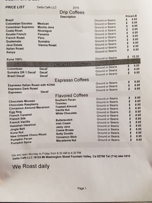 Menu photo 8 Delta Cafe Roasting Fountain Valley, CA Menu photo 8 Delta Cafe Roasting Fountain Valley, CA