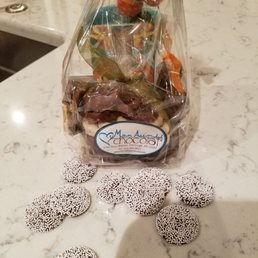 Gift bag of assorted treats and some dark chocolate non pareils to go with red wine!