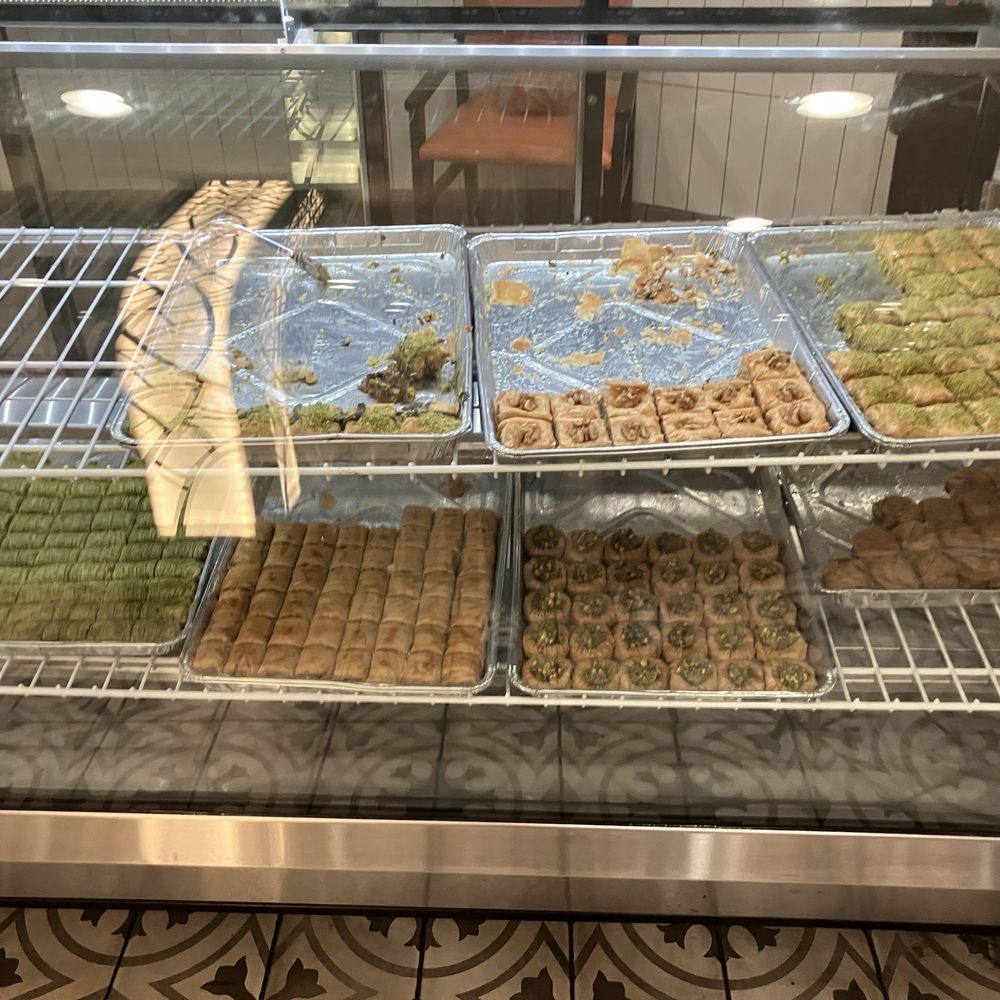 Mystic Grill - Just look at all the pastry choices! Pistachio & walnut in several forms - Mediterranean Near Me - San Diego, California Mystic Grill - Just look at all the pastry choices! Pistachio & walnut in several forms - Mediterranean Near Me - San Diego, California