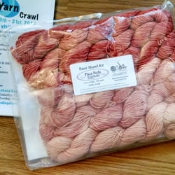 Border Leather - The Alpaca Yarn Company's Passi Shawl Kit in a coral gradient. They had so many lovely color ways it was hard to decide.