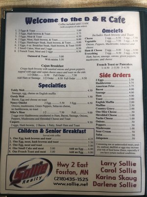 Menu photo 3 D & R Cafe Bagley, MN