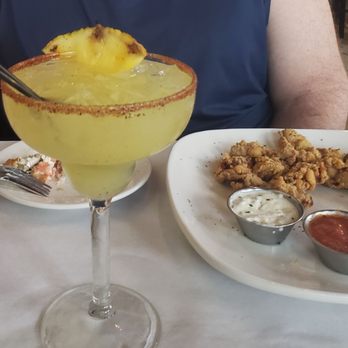 Half Shell Oyster House - Grilled pineapple jalapeno margarita, and fried oysters. Oysters were lightly fried and full of flavor. - Seafood Near Me - Biloxi, Mississippi