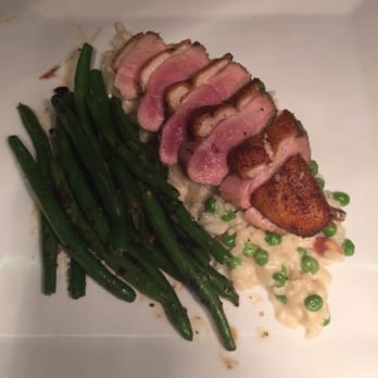 Fayrays - House Duck with Pea Risotto and Lightly Buttered Green Beans - New American Near Me - El Dorado, Arkansas