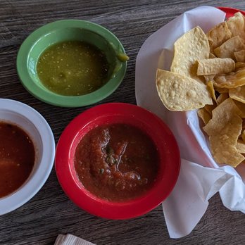 La Peña Mexican Grill - Complimentary chips with the delicious regular, their spicy and their green sauce...all very tasty. - Mexican Near Me - Temecula, California La Peña Mexican Grill - Complimentary chips with the delicious regular, their spicy and their green sauce...all very tasty. - Mexican Near Me - Temecula, California