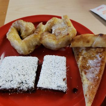 Cicis Pizza - a red plate with a variety of desserts - Pizza Near Me - Wichita Falls, Texas