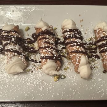 Trattoria Rosa Bianca - Small Cannoli's - filled on site ... pistachios on the plate. Tasty dessert. - Italian Near Me - Yardley, Pennsylvania Trattoria Rosa Bianca - Small Cannoli's - filled on site ... pistachios on the plate. Tasty dessert. - Italian Near Me - Yardley, Pennsylvania