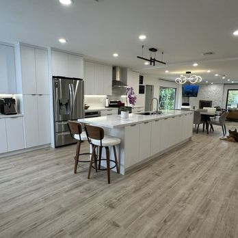 Valley Builders And Remodeling - The full open concept kitchen and living room we were hoping for, viewed from front door to back. (Dog not provided by contractors ) - General Contractors Near Me - Los Angeles, California Valley Builders And Remodeling - The full open concept kitchen and living room we were hoping for, viewed from front door to back. (Dog not provided by contractors ) - General Contractors Near Me - Los Angeles, California