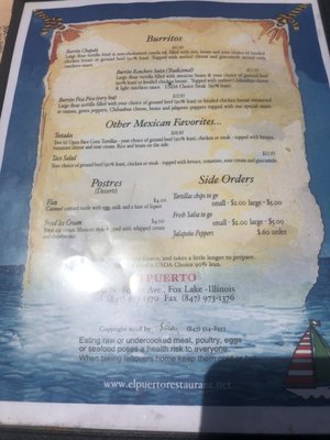 Menu photo 4 El Puerto Mexican Restaurant Fox Lake, IL