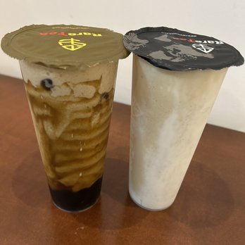 RareTea - Left: caramelize brown sugar shake w boba Right: brown sugar shake with no boba and with snow cream instead - Bubble Tea Near Me - Orlando, Florida RareTea - Left: caramelize brown sugar shake w boba Right: brown sugar shake with no boba and with snow cream instead - Bubble Tea Near Me - Orlando, Florida