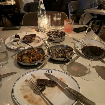 SET Steak & Sushi - Black opal ribeye, Patatas Bravas, Wild Mushrooms, Roasted Brussels Sprouts - Steakhouses Near Me - Newport Beach, California SET Steak & Sushi - Black opal ribeye, Patatas Bravas, Wild Mushrooms, Roasted Brussels Sprouts - Steakhouses Near Me - Newport Beach, California