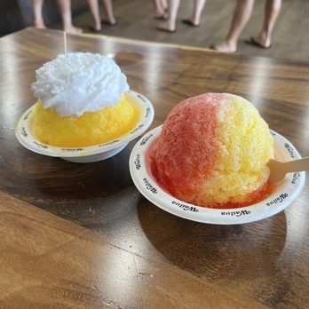 Wailua Shave Ice - Pineapple with coconut whip on the left and strawberry and banana on the right! - Shaved Ice Near Me - Kapaa, Hawaii Wailua Shave Ice - Pineapple with coconut whip on the left and strawberry and banana on the right! - Shaved Ice Near Me - Kapaa, Hawaii