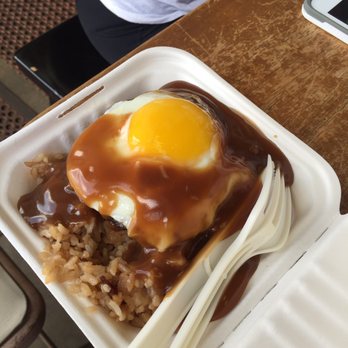 Keoki's - The Joey Plate: Fried rice, bacon, and egg sunny side up topped with savory gravy.  Mahalo! - Breakfast & Brunch Near Me - Lihue, Hawaii