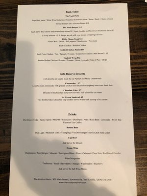 Menu photo 1 The Vault On Main Summersville, WV Menu photo 1 The Vault On Main Summersville, WV