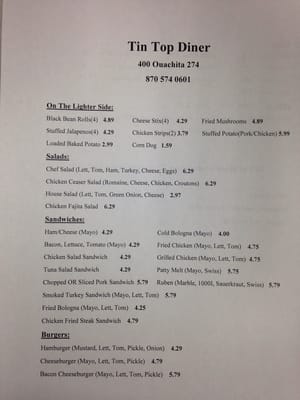 Menu photo 2 Tin Top Diner East Camden, AR Menu photo 2 Tin Top Diner East Camden, AR