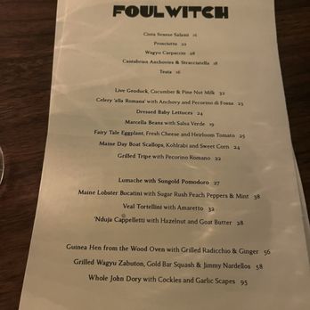Foul Witch - Dinner menu August 2024 - Italian Near Me - New York, New York Foul Witch - Dinner menu August 2024 - Italian Near Me - New York, New York