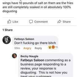 Fatboy's Saloon - If you leave a negative comment about the food, prepared to be attacked.