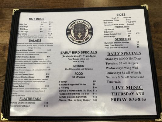 Menu photo 1 Buffalo Charlie's Bar & Grill Dunedin, FL Menu photo 1 Buffalo Charlie's Bar & Grill Dunedin, FL