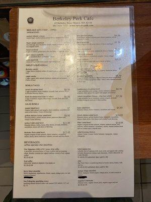 Photo of Berkeley Perk Cafe - Boston, MA, US. Menu