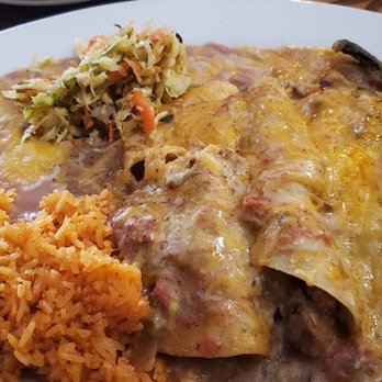 Fuego Azteca - 2 green chili pork enchiladas and traditional Chili Relleno - Mexican Near Me - Erie, Colorado