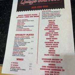Quisys Soul Food - Menu from second time we came.  They have added a few things that had not been available the first time we came.