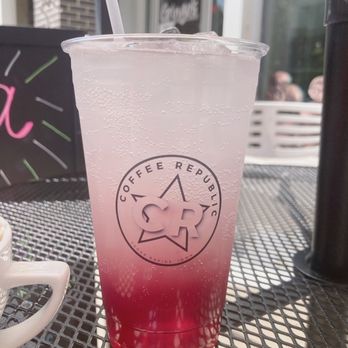 Coffee Republic - a drink in a plastic cup with a straw - Coffee & Tea Near Me - Cedar Rapids, Iowa