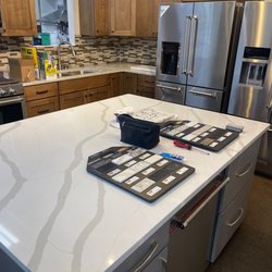 Menard's - Picking out new countertops. Quartz