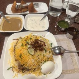 Goat Biryani, Samosas (4pcs)