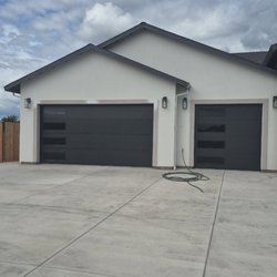 A Better Door - Flush design, vertical windows, tinted glass.