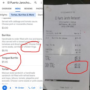 El Puerto Jarocho seafood restaurant - Google menu and our receipt - Mexican Near Me - Baltimore, Maryland El Puerto Jarocho seafood restaurant - Google menu and our receipt - Mexican Near Me - Baltimore, Maryland