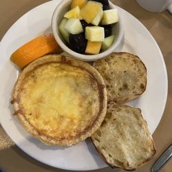 Bacon and Swiss cheese quiche and fresh fruit!