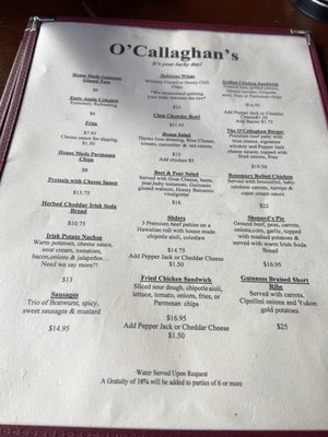 Menu photo 6 O'Callaghans Carmel-by-the-Sea, CA Menu photo 6 O'Callaghans Carmel-by-the-Sea, CA