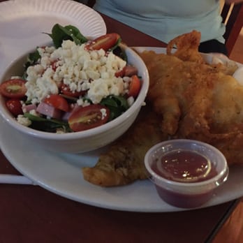 Mad Pecker Brewing - Fish and chips and salad. - New American Near Me - San Antonio, Texas Mad Pecker Brewing - Fish and chips and salad. - New American Near Me - San Antonio, Texas