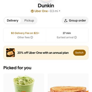 Dunkin' - Picture showing Uber Eats is available on Dunkin's app. - Donuts Near Me - Marquette, Michigan Dunkin' - Picture showing Uber Eats is available on Dunkin's app. - Donuts Near Me - Marquette, Michigan