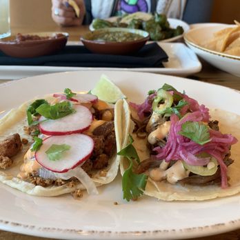 Hook and Lime - Left: Crispy Sweet Potato Vegan Taco Right: Overnight Brisket Taco - Bars Near Me - Omaha, Nebraska