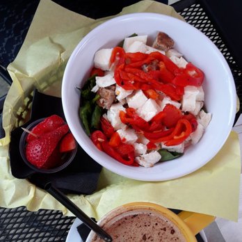 Rail Side Cafe - Protein bowl, with strawberries and latte - Coffee & Tea Near Me - San Dimas, California Rail Side Cafe - Protein bowl, with strawberries and latte - Coffee & Tea Near Me - San Dimas, California